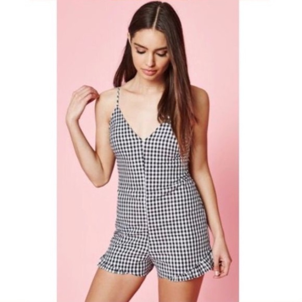 KENDALL & KYLIE Gingham Ruffle Trim Romper